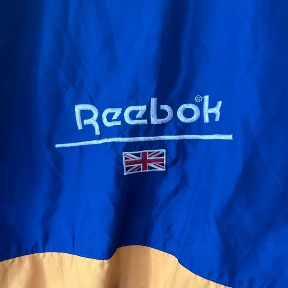 Vintage British Reebok Jacket Mens L Blue Yellow Pullover Union Jack Logo 90's - Picture 5 of 6